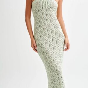 Meshki Pale Mint Crochet Midi Dress